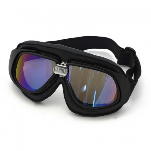 Bandit Classic Motorcycle Googles - Black with Mirror Iridium Lens