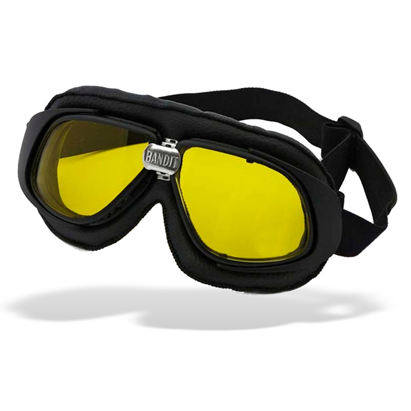 Bandit Classic Motorcycle Googles - Black with Yellow Lens