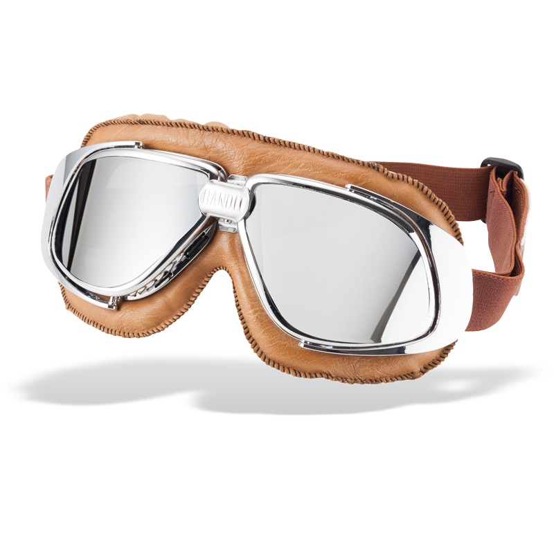 Bandit Classic Motorcycle Googles - Brown with Mirror Chrome Lens