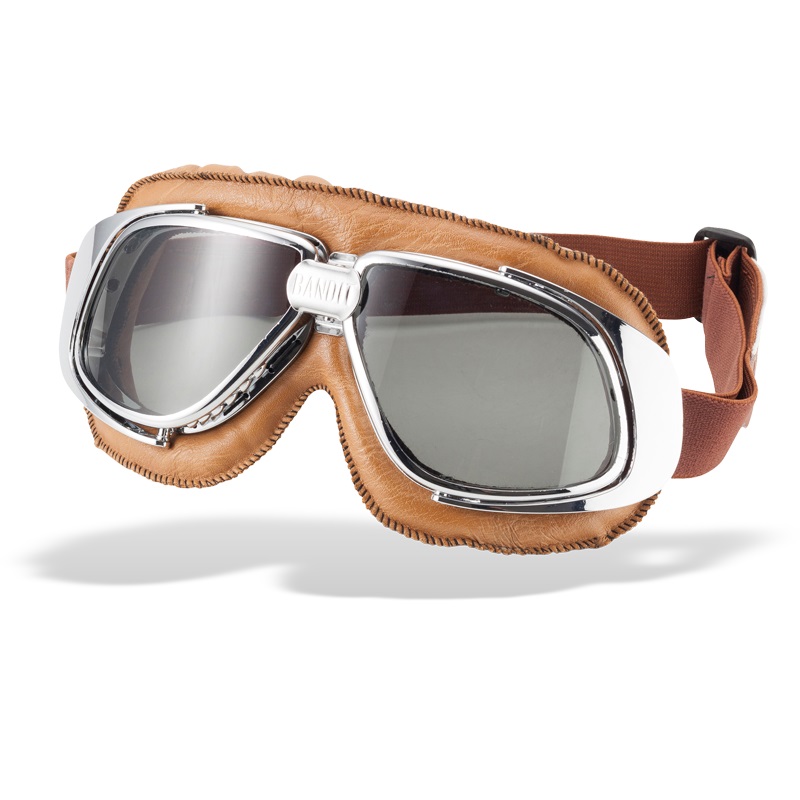 Bandit Classic Motorcycle Googles - Brown with Smoke Lens